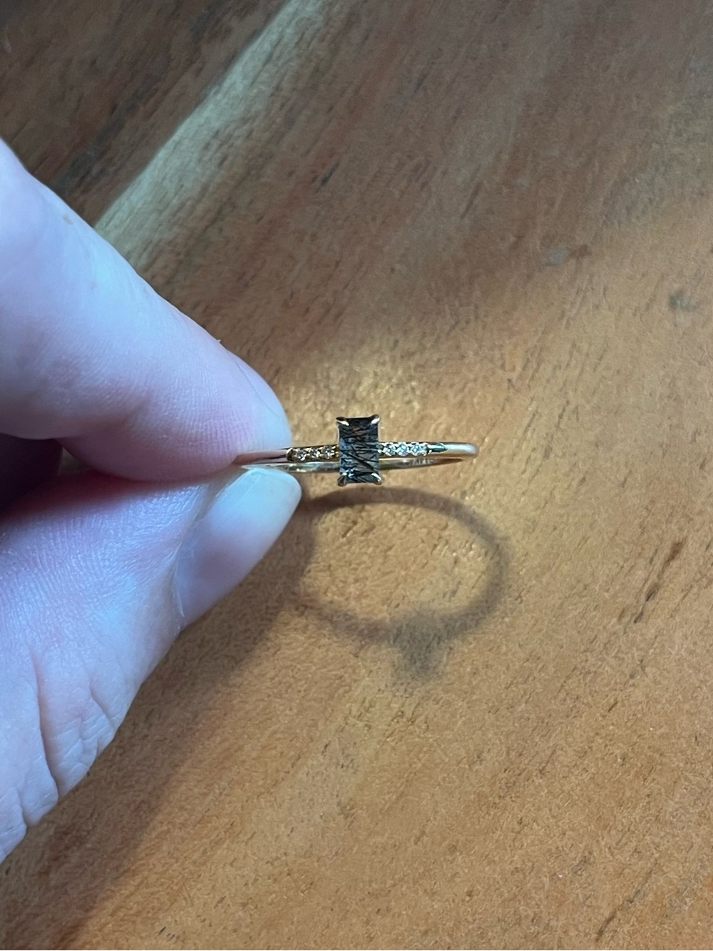 14k Yellow Gold Black Quartz Rutilated Diamond Ring | 7